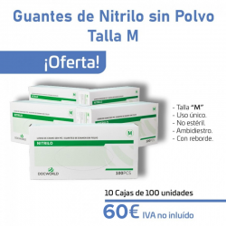 Guantes de Nitrilo sin Polvo Talla M (Pack 10X100)
